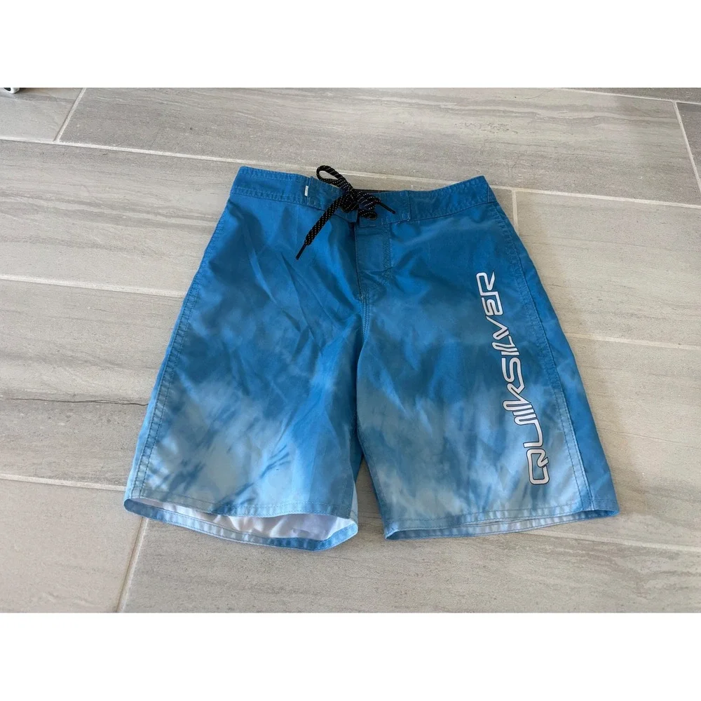 Quiksilver Boys Blue Ombre Tie Dye Board Shorts Swim Trunks Size 8 24 Waist